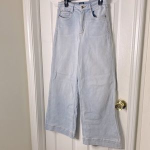 Maeve by Anthropologie Wide Leg Light Blue Jeans Size 6 Cotton Blend Tiny Flaw